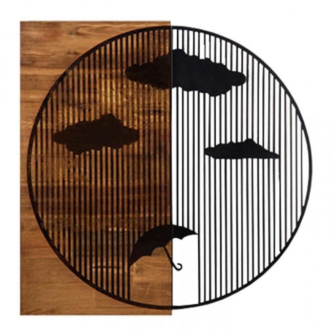 Διακοσμητικό τοίχου από ξύλο/μέταλλο σε χρώμα φυσικό/μαύρο 58x3x58