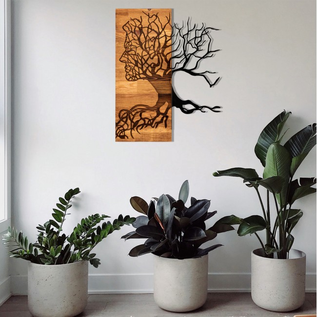 Διακοσμητικό τοίχου από ξύλο/μέταλλο σε χρώμα φυσικό/μαύρο 45x3x58