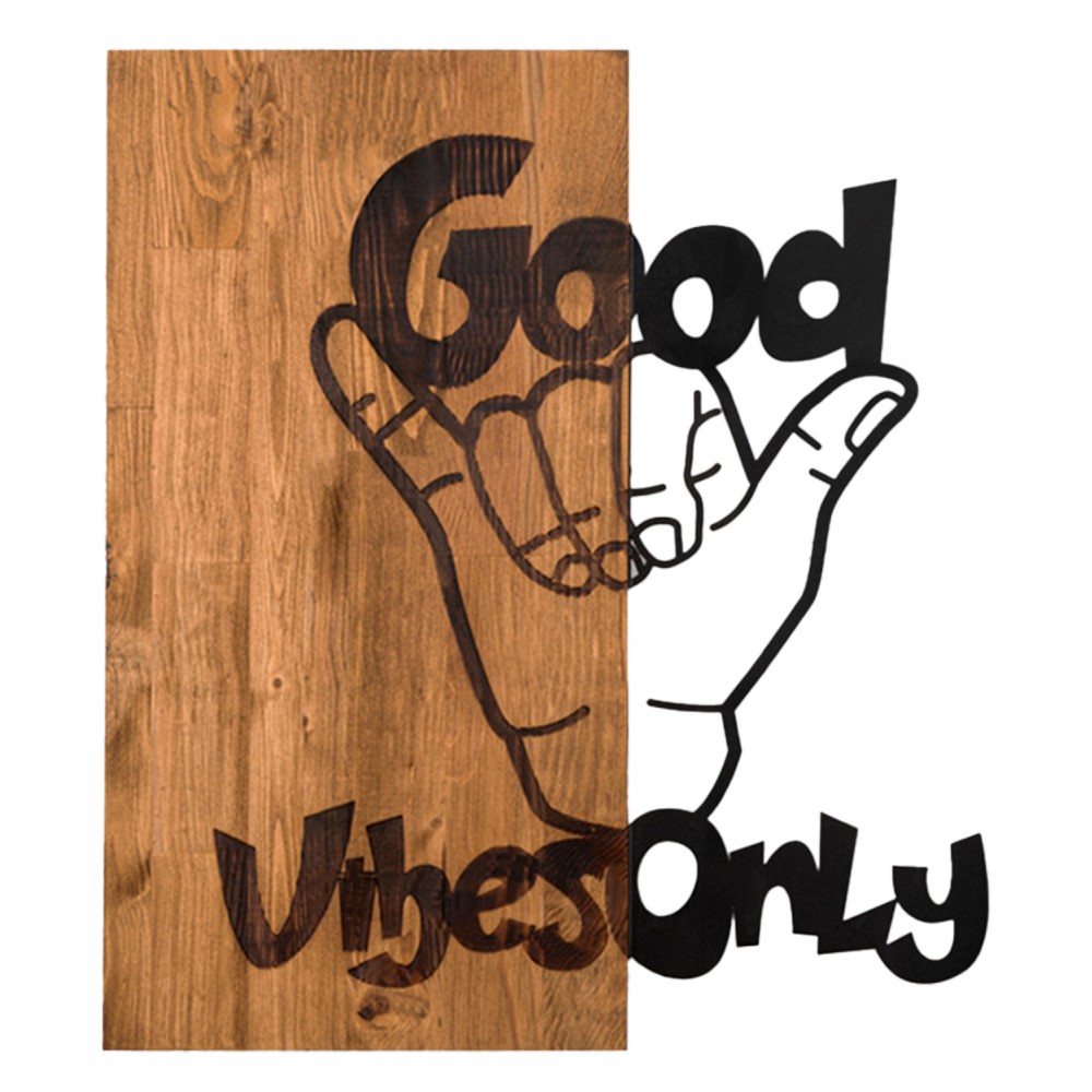 Διακοσμητικό τοίχου από ξύλο/μέταλλο σε χρώμα φυσικό/μαύρο 50x3x58