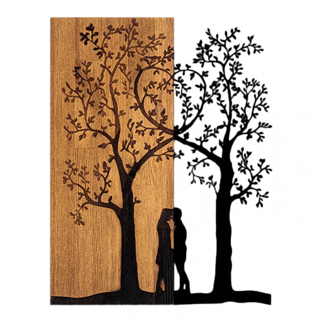 Διακοσμητικό τοίχου από μέταλλο/ξύλο σε χρώμα μαύρο/φυσικό 45x3x58