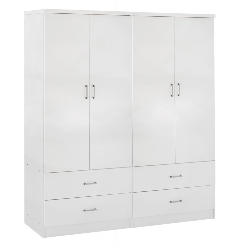 Ντουλάπα "REINA" τετράφυλλη με συρτάρια σε χρώμα λευκό 160x42x180