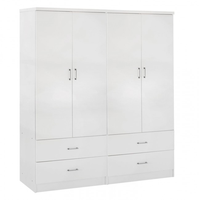 Ντουλάπα "REINA" τετράφυλλη με συρτάρια σε χρώμα λευκό 160x42x180