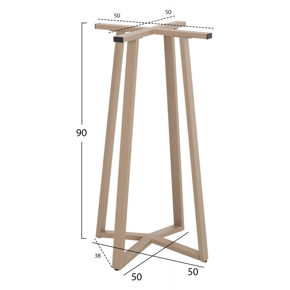 Βάση τραπεζιού μπαρ μεσαίου ύψους από μέταλλο σε χρώμα καπουτσίνο 50x50x90