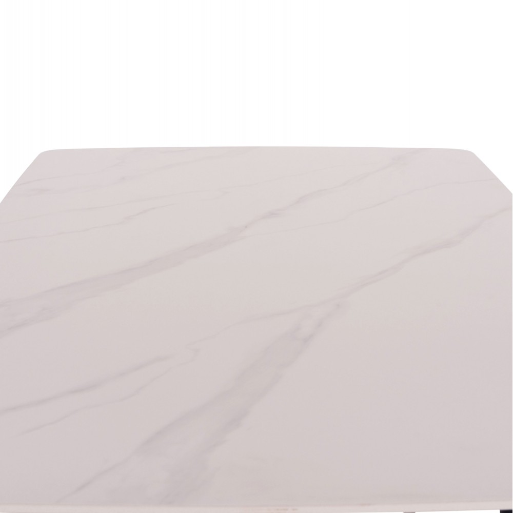 Σετ τραπεζαρίας "RAVEN" 5 τμχ από βελούδο/κεραμικό σε χρώμα σάπιο μήλο/λευκό μαρμάρου 120x70x73