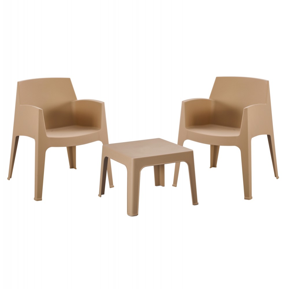 Σετ lounge "SLEEK" από πολυπροπυλένιο σε χρώμα καπουτσίνο 49.5x49.5x40