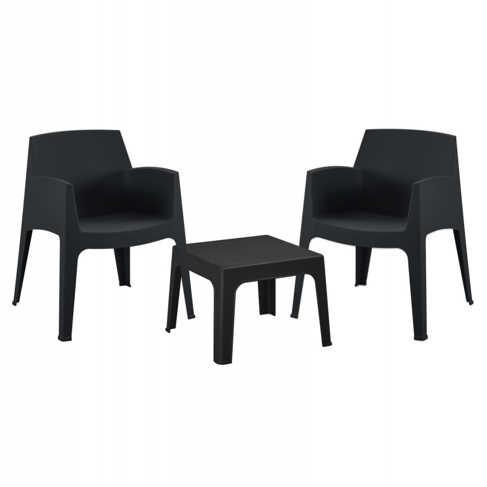 Σετ lounge "SLEEK" από πολυπροπυλένιο σε χρώμα μαύρο 49.5x49.5x40