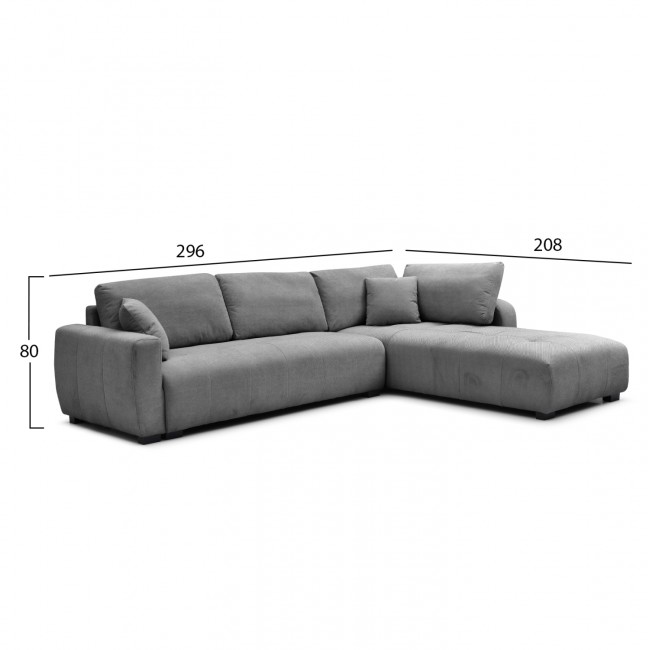 Γωνιακός καναπές "MEDEL" αναστρέψιμος από p.e. ύφασμα σε χρώμα γκρι 296x208x80