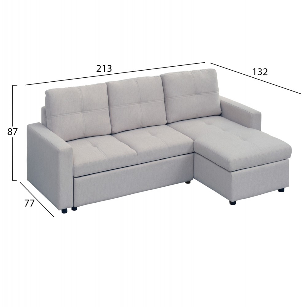 Γωνιακός καναπές-κρεβάτι "SALINO" αναστρέψιμος από ύφασμα σε χρώμα γκρι 213x132x87