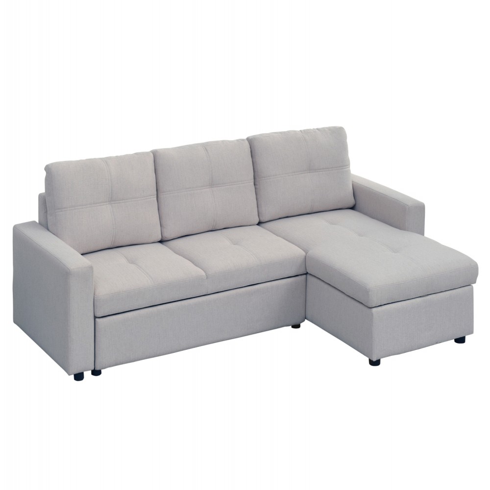 Γωνιακός καναπές-κρεβάτι "SALINO" αναστρέψιμος από ύφασμα σε χρώμα γκρι 213x132x87