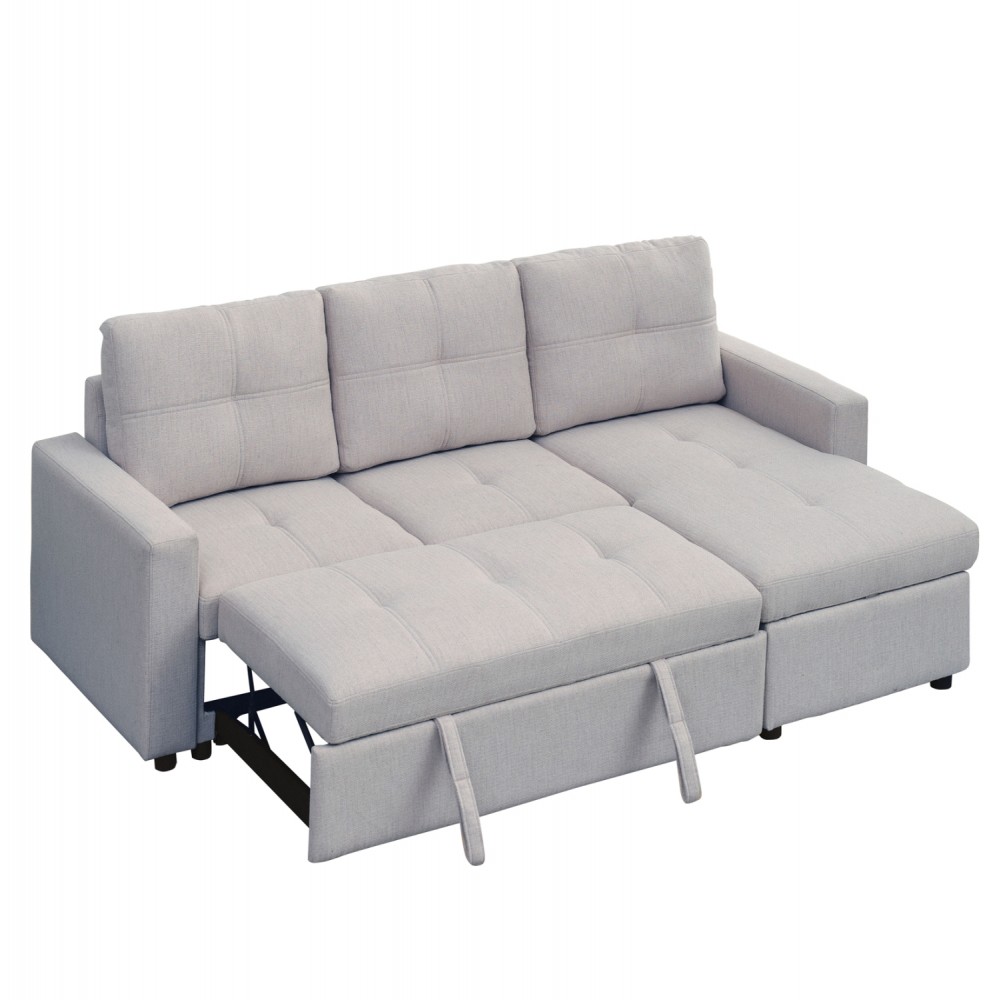 Γωνιακός καναπές-κρεβάτι "SALINO" αναστρέψιμος από ύφασμα σε χρώμα γκρι 213x132x87