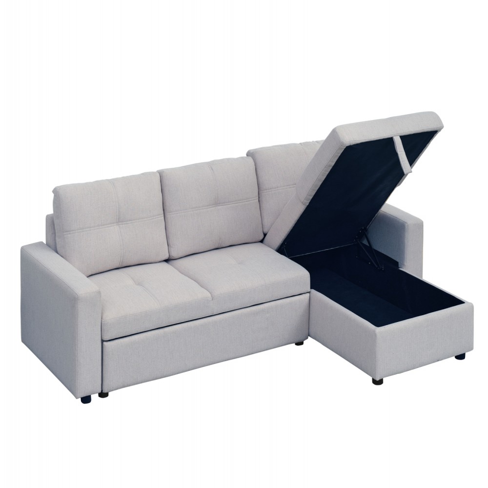 Γωνιακός καναπές-κρεβάτι "SALINO" αναστρέψιμος από ύφασμα σε χρώμα γκρι 213x132x87