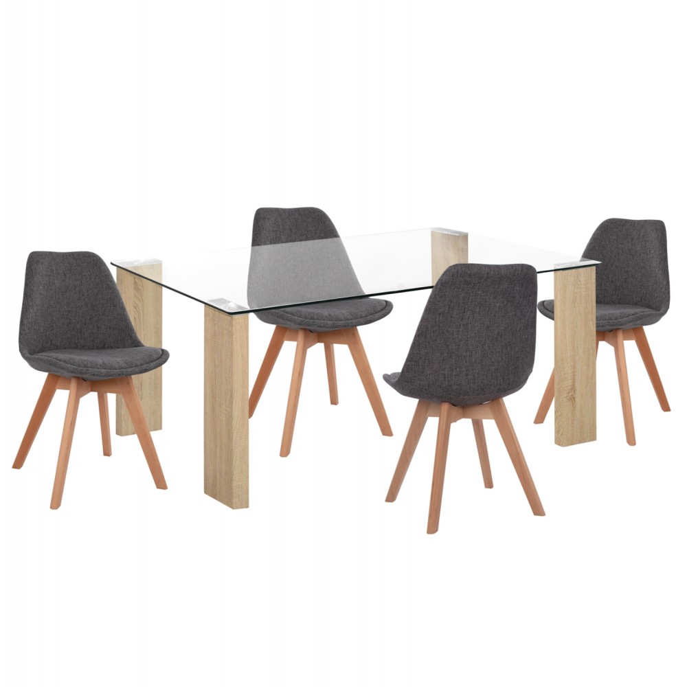 Σετ τραπεζαρίας "MORGAN" 5τμχ mdf/ξύλο/ύφασμα σε χρώμα σονόμα/γκρι 140x80x75