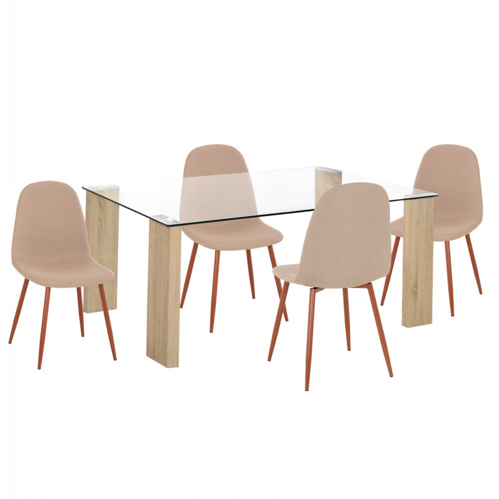 Σετ τραπεζαρίας "LEOMOR" 5τμχ mdf/μέταλλο/ύφασμα σε χρώμα σονόμα/καφέ/μπεζ 140x80x75