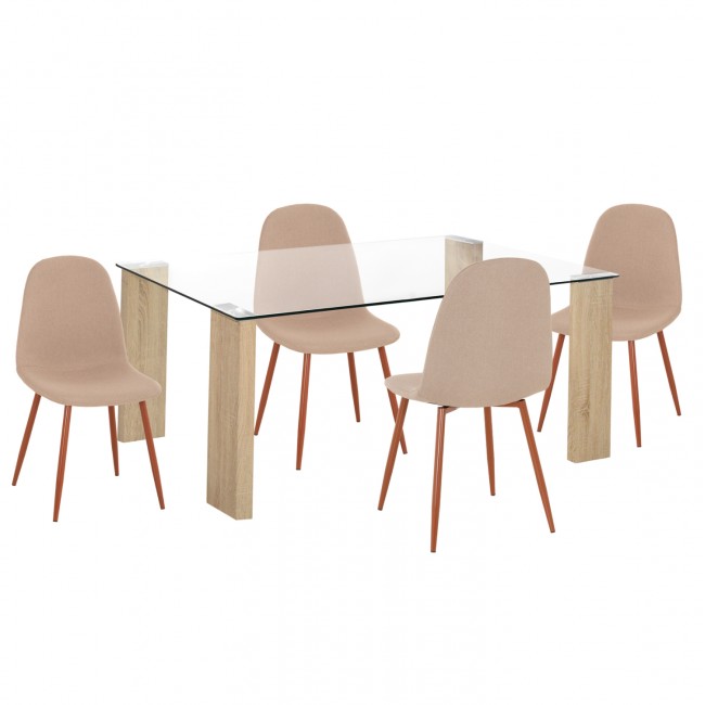 Σετ τραπεζαρίας "LEOMOR" 5τμχ mdf/μέταλλο/ύφασμα σε χρώμα σονόμα/καφέ/μπεζ 140x80x75