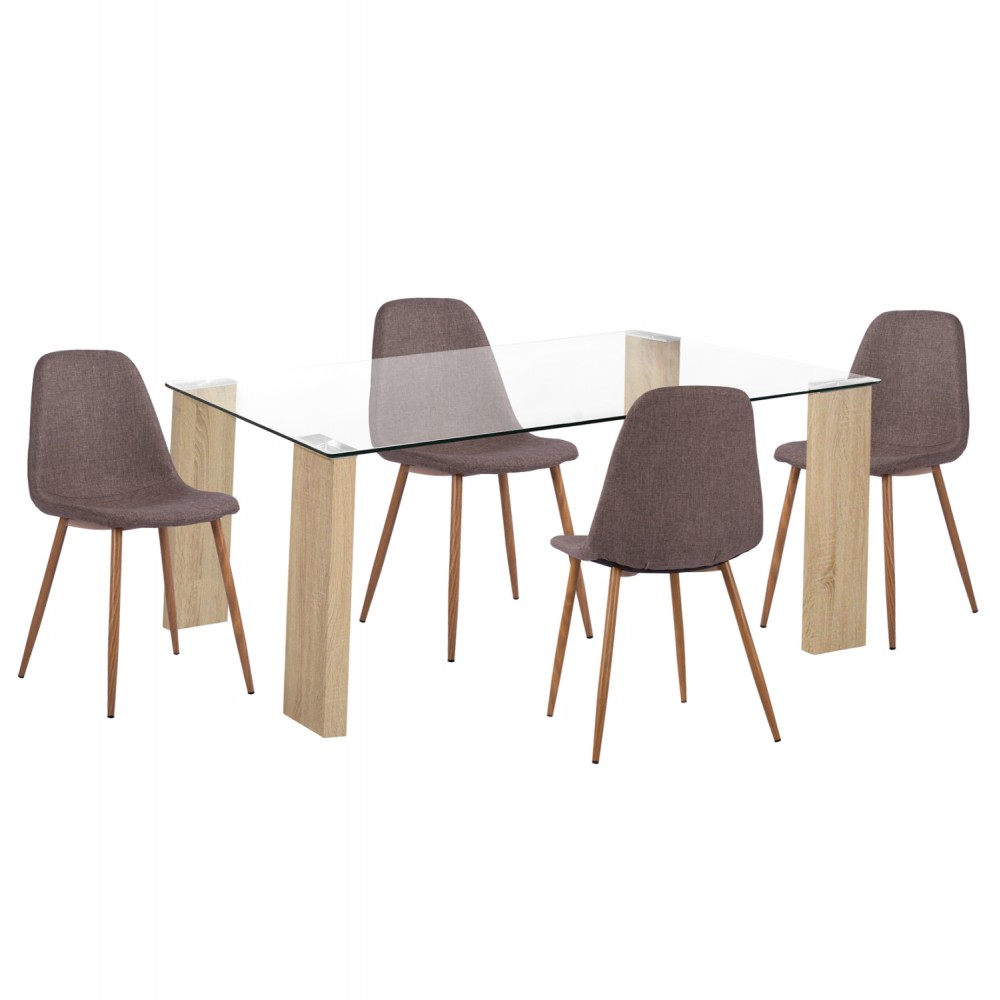 Σετ τραπεζαρίας "LEOMOR" 5τμχ mdf/μέταλλο/ύφασμα σε χρώμα σονόμα/καφέ 140x80x75