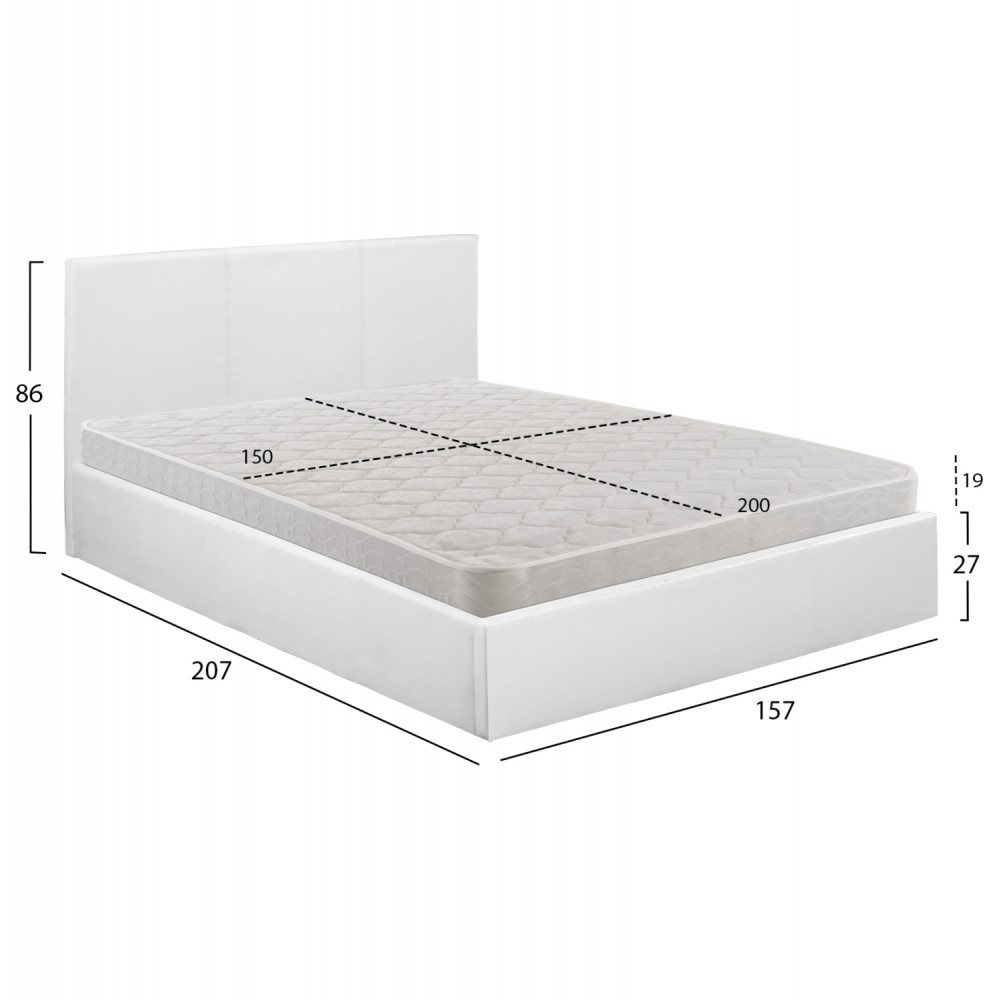 Κρεβάτι διπλό "BOBBI" με στρώμα και αποθηκευτικό χώρο από pu σε χρώμα λευκό 150x200