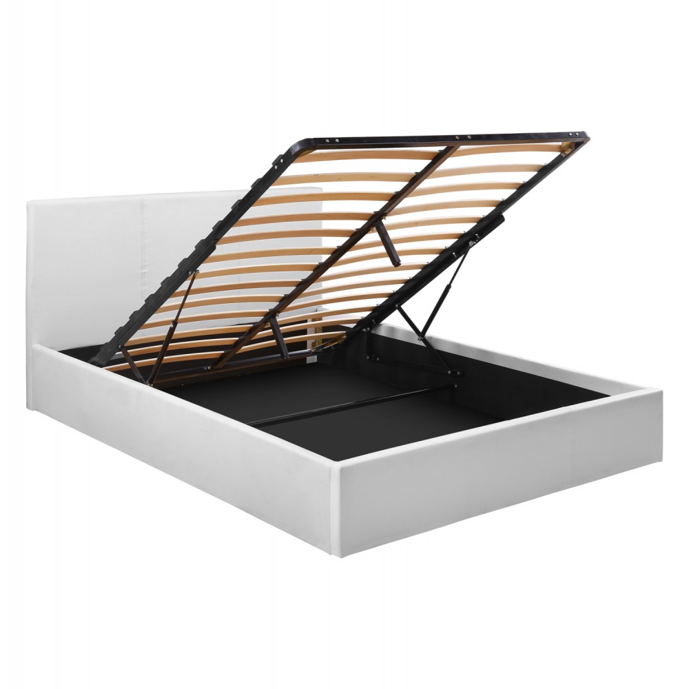 Κρεβάτι διπλό "BOBBI" με στρώμα και αποθηκευτικό χώρο από pu σε χρώμα λευκό 150x200