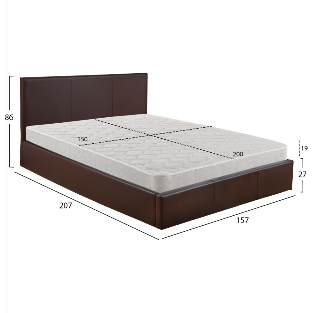 Κρεβάτι διπλό "BOBBI" με στρώμα και αποθηκευτικό χώρο από pu σε χρώμα καφέ 150x200