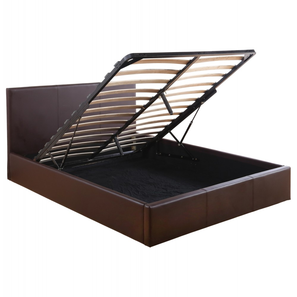 Κρεβάτι διπλό "BOBBI" με στρώμα και αποθηκευτικό χώρο από pu σε χρώμα καφέ 150x200