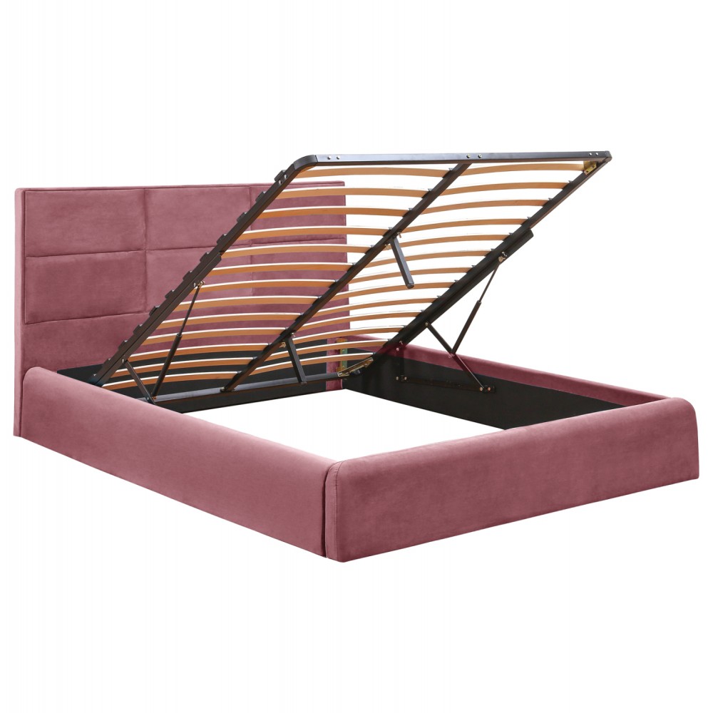 Κρεβάτι διπλό "BRILEY" με στρώμα και αποθηκευτικό χώρο από βελούδο σε χρώμα σάπιο μήλο 160x200