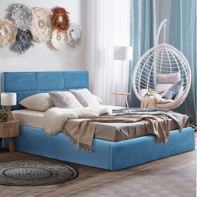 Κρεβάτι διπλό "BRILEY" με στρώμα και αποθηκευτικό χώρο από βελούδο σε χρώμα πετρόλ 160x200