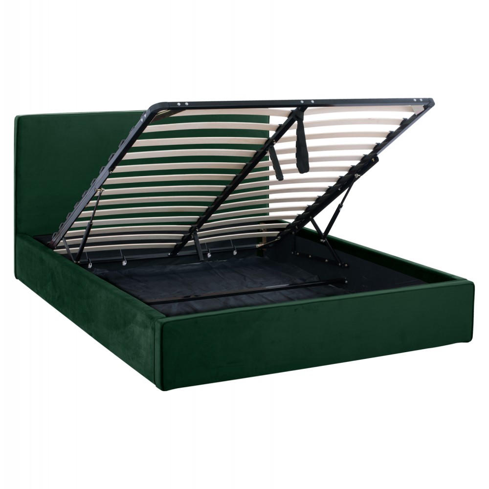 Κρεβάτι διπλό "ALLIE" με στρώμα και αποθηκευτικό χώρο από βελούδο σε χρώμα κυπαρισσί 160x200