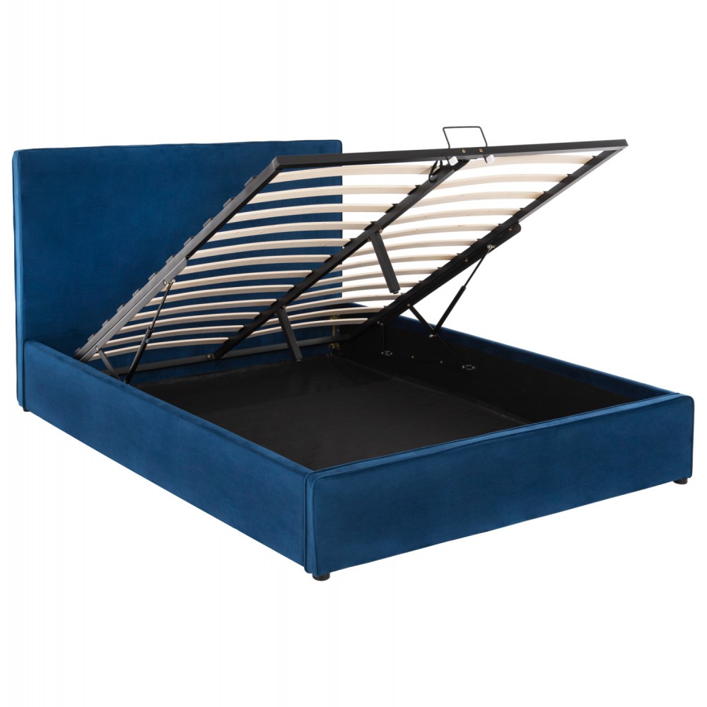 Κρεβάτι διπλό "ALLIE" με στρώμα και αποθηκευτικό χώρο από βελούδο σε χρώμα μπλε 160x200
