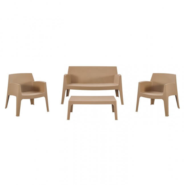 Σετ lounge εξωτερικού χώρου "SLEEK" 4τμχ από pp σε χρώμα καπουτσίνο 99x59.5x39.5
