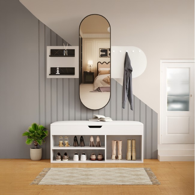 Σετ εισόδου "CHERYL" 2τμχ σε χρώμα λευκό/μαύρο μαρμάρου 125x40x120