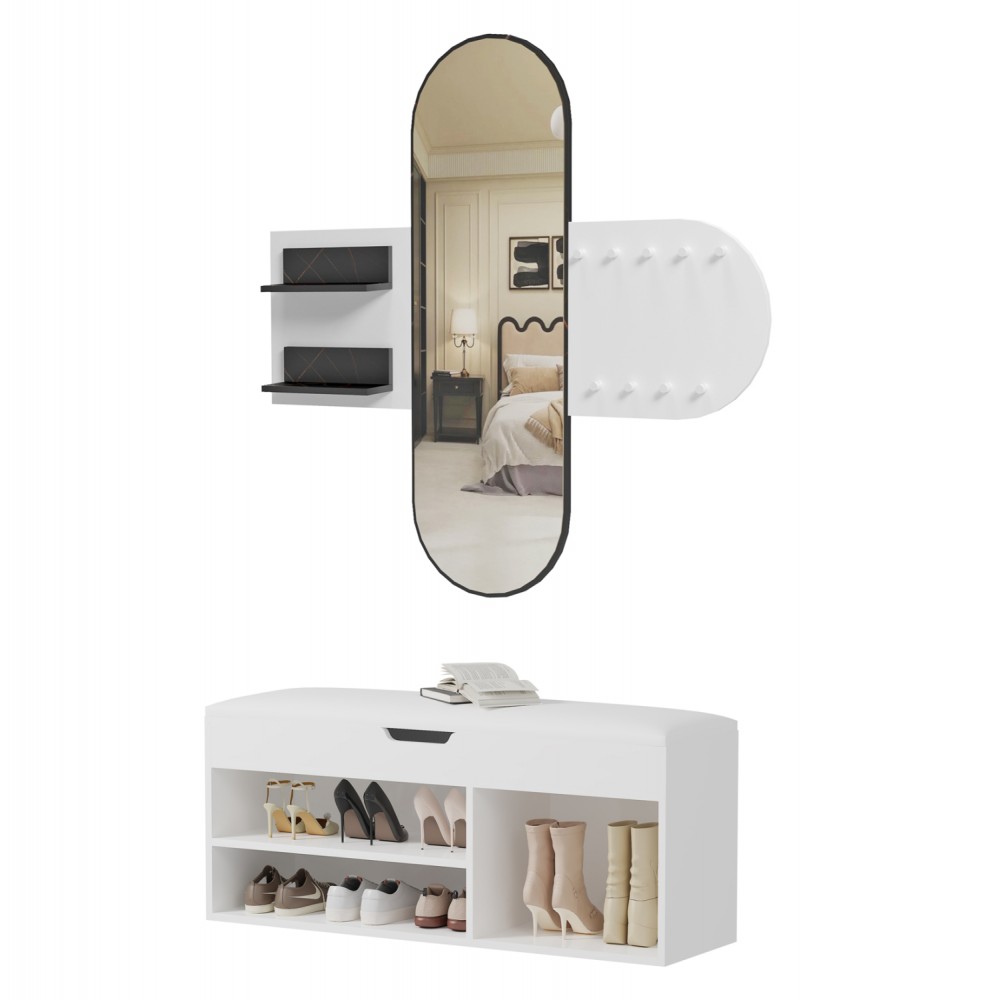 Σετ εισόδου "CHERYL" 2τμχ σε χρώμα λευκό/μαύρο μαρμάρου 125x40x120