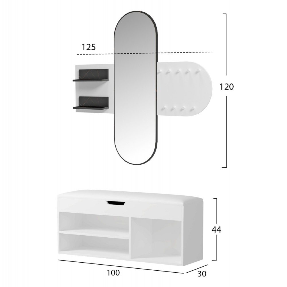 Σετ εισόδου "CHERYL" 2τμχ σε χρώμα λευκό/μαύρο μαρμάρου 125x40x120