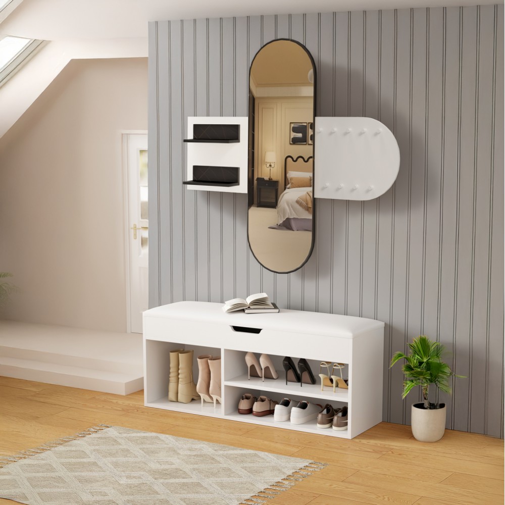 Σετ εισόδου "CHERYL" 2τμχ σε χρώμα λευκό/μαύρο μαρμάρου 125x40x120