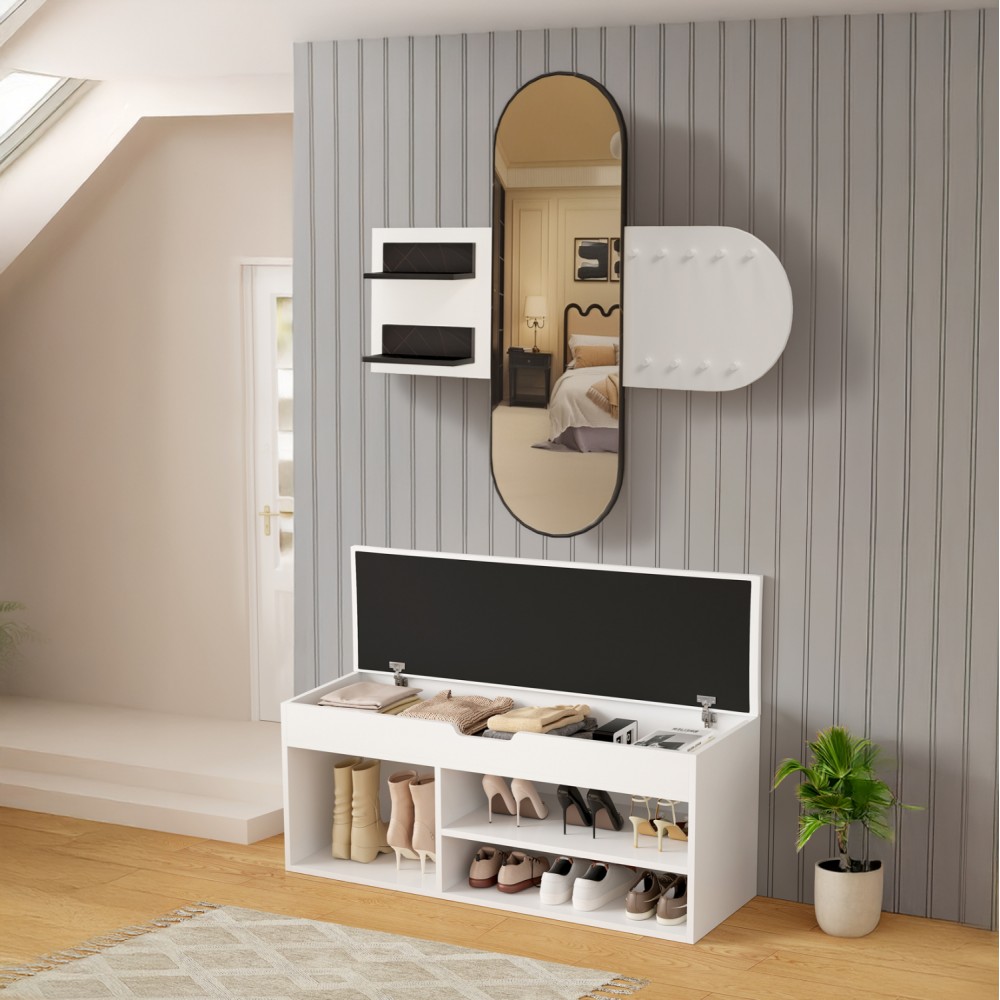 Σετ εισόδου "CHERYL" 2τμχ σε χρώμα λευκό/μαύρο μαρμάρου 125x40x120