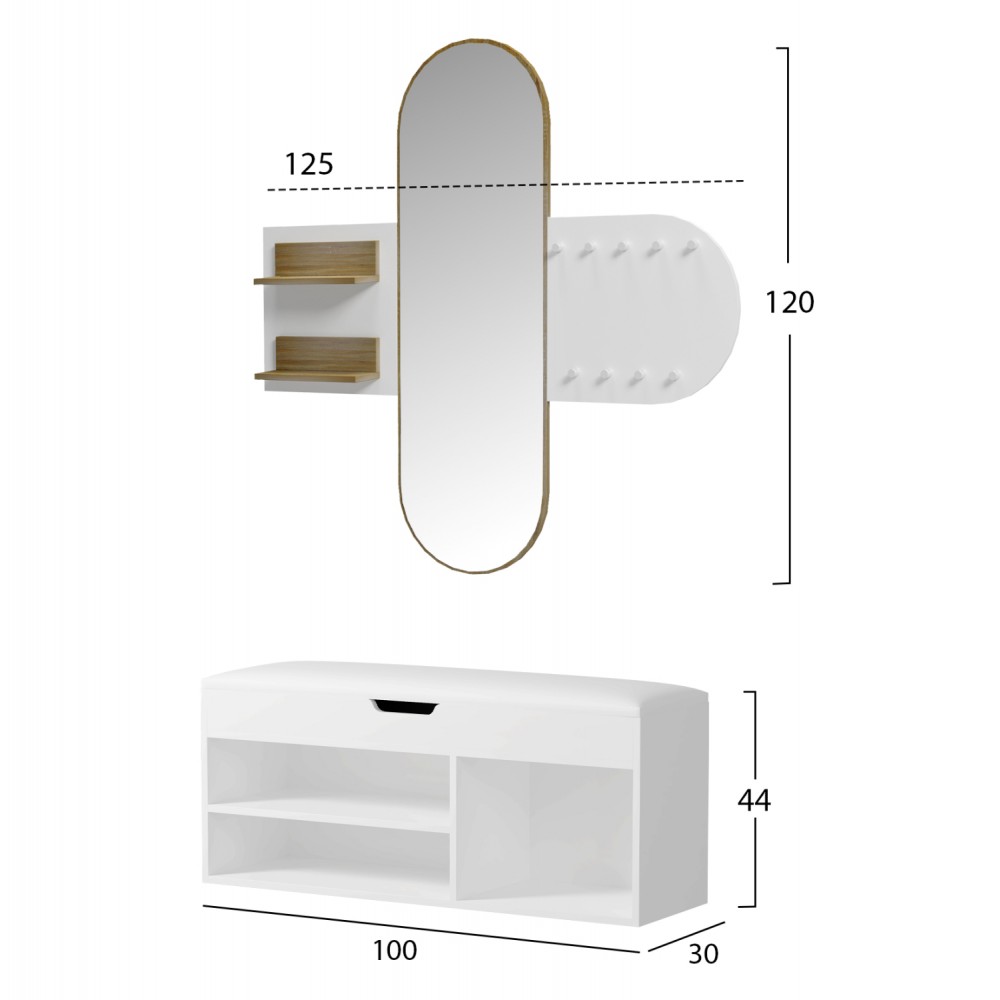 Σετ εισόδου "CHERYL" 2τμχ σε χρώμα λευκό/σονόμα 125x40x120