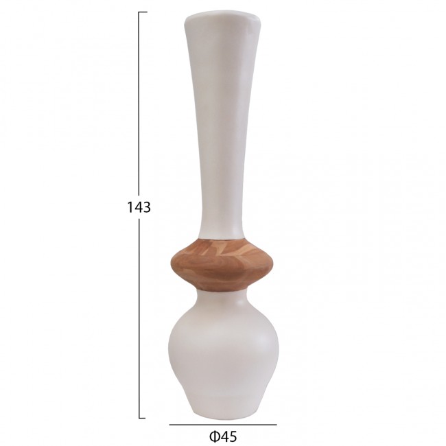 Διακοσμητικό βάζο δαπέδου "NEBULA" από fiber cement/ξύλο σε χρώμα λευκό/φυσικό Φ45x143