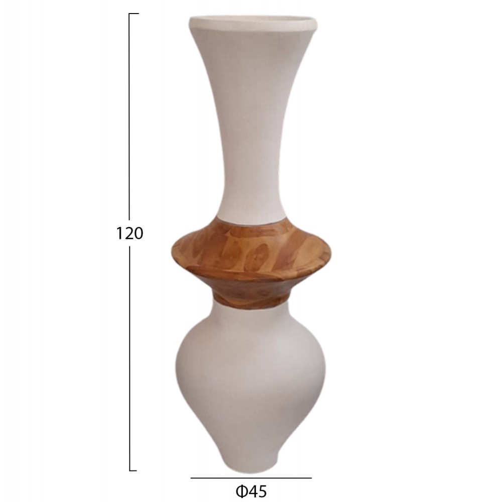 Διακοσμητικό βάζο δαπέδου "NEBULA" από fiber cement/ξύλο σε χρώμα λευκό/φυσικό Φ45x120