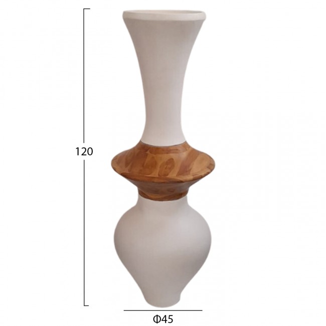 Διακοσμητικό βάζο δαπέδου "NEBULA" από fiber cement/ξύλο σε χρώμα λευκό/φυσικό Φ45x120