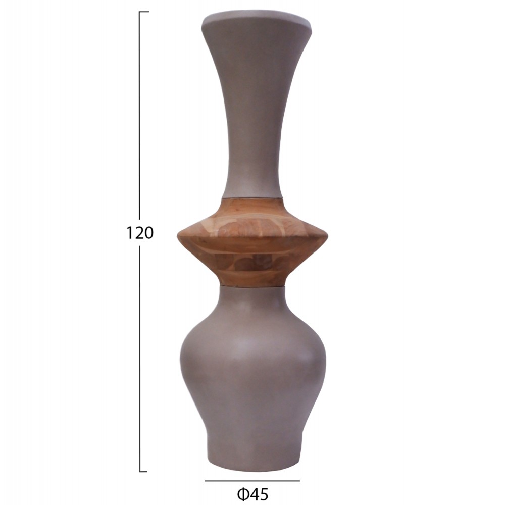 Διακοσμητικό βάζο δαπέδου "NEBULA" από fiber cement/ξύλο σε χρώμα taupe/φυσικό Φ45x120