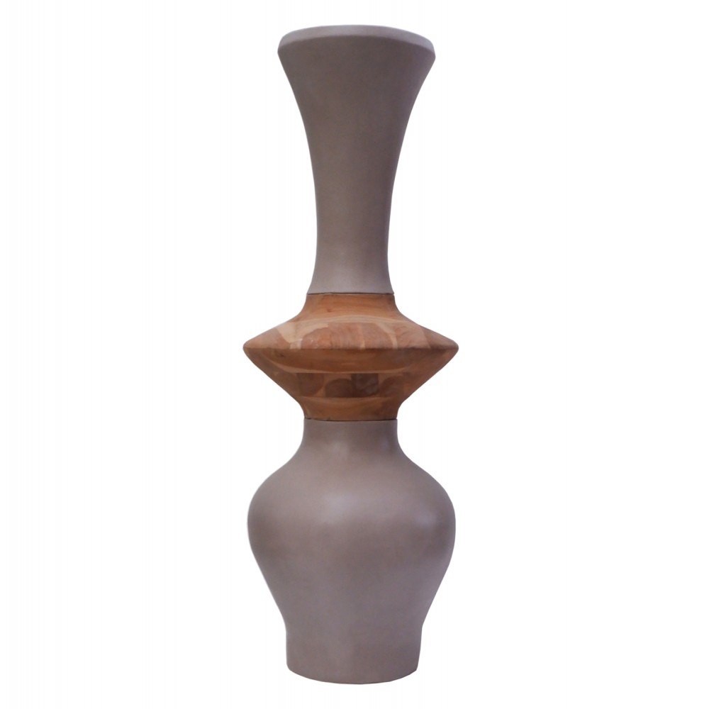 Διακοσμητικό βάζο δαπέδου "NEBULA" από fiber cement/ξύλο σε χρώμα taupe/φυσικό Φ45x120