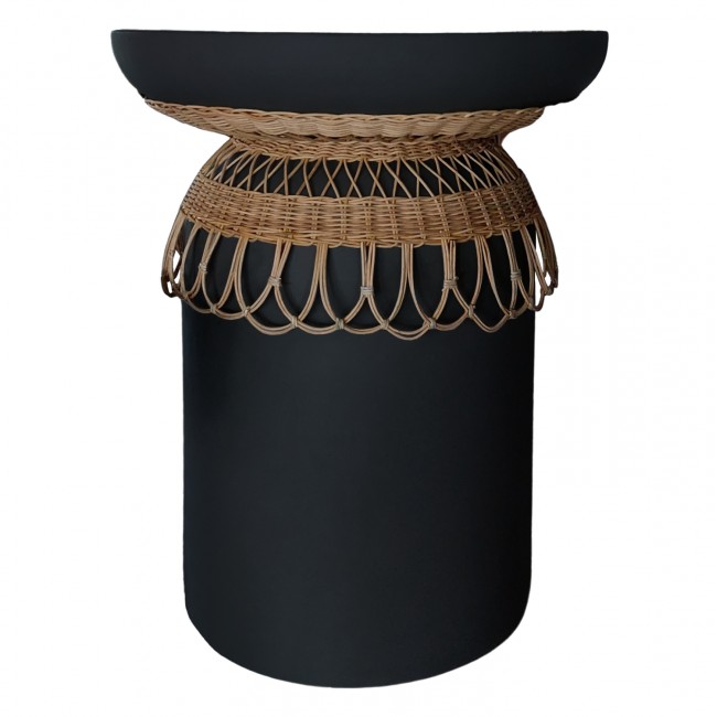 Τραπέζι τραπεζαρίας "PRILEP" από fiber cement/rattan σε χρώμα μαύρο/φυσικό Φ60x76.5