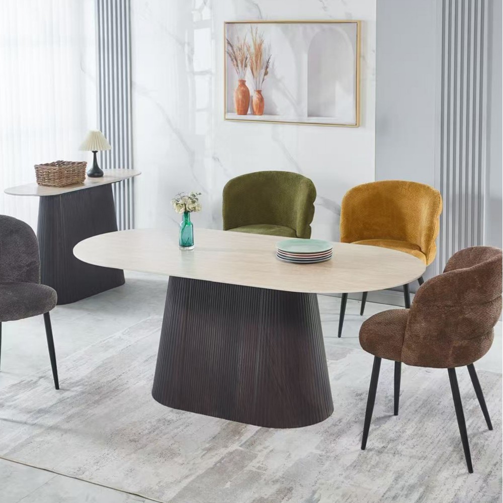 Τραπέζι τραπεζαρίας "CATER" οβάλ από mdf/κεραμικό σε χρώμα καφέ/τραβερτίνα 188x98x78