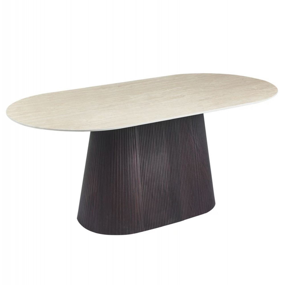 Τραπέζι τραπεζαρίας "CATER" οβάλ από mdf/κεραμικό σε χρώμα καφέ/τραβερτίνα 188x98x78