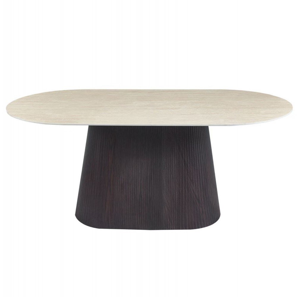 Τραπέζι τραπεζαρίας "CATER" οβάλ από mdf/κεραμικό σε χρώμα καφέ/τραβερτίνα 188x98x78