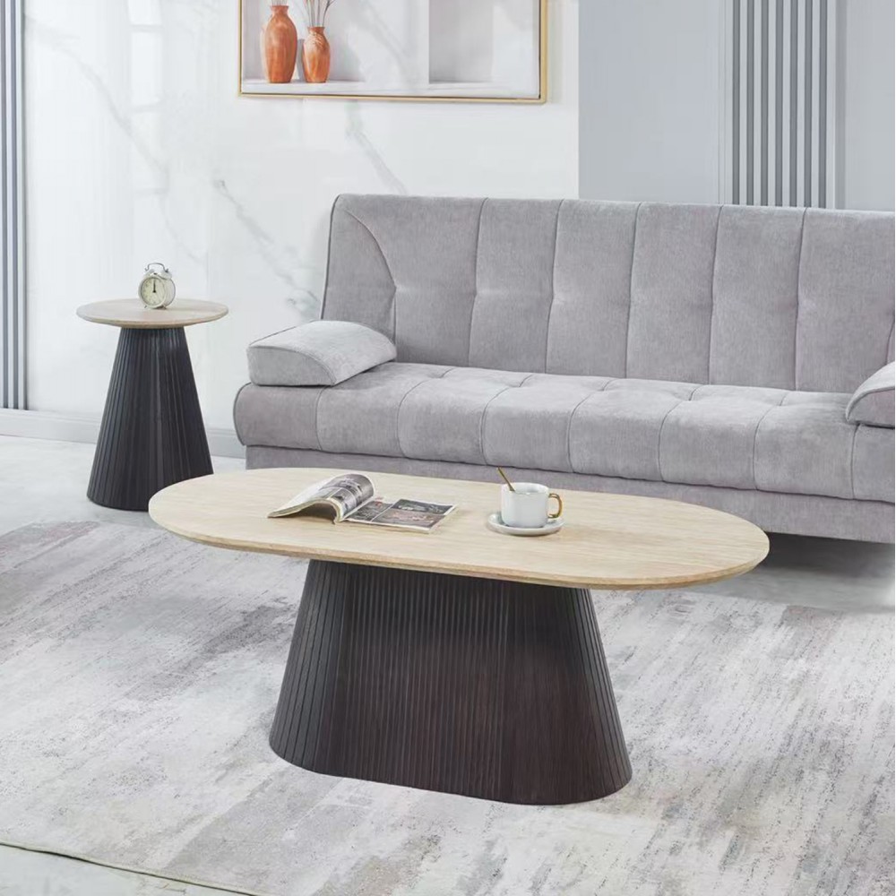 Τραπέζι σαλονιού "CATER" οβάλ από mdf/κεραμικό σε χρώμα καφέ/τραβερτίνα 124x63x39