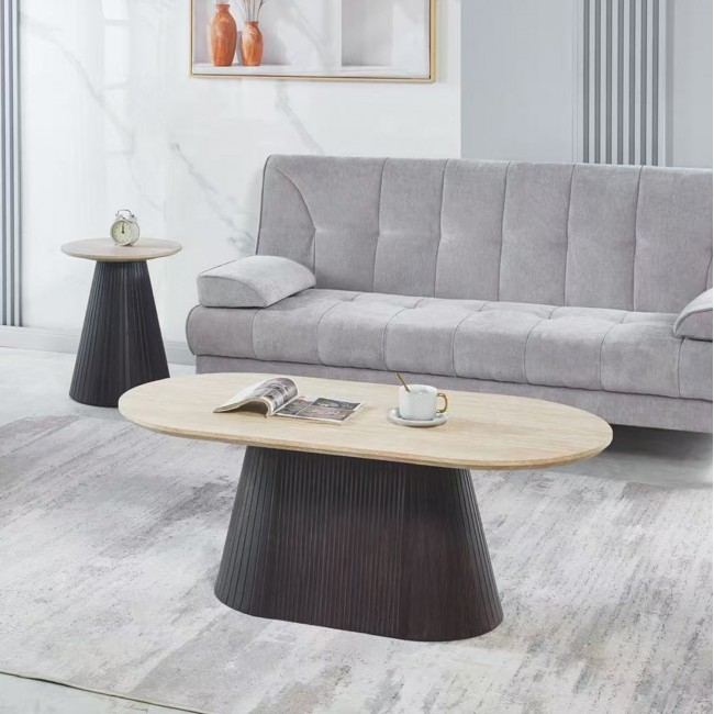 Τραπέζι σαλονιού "CATER" οβάλ από mdf/κεραμικό σε χρώμα καφέ/τραβερτίνα 124x63x39