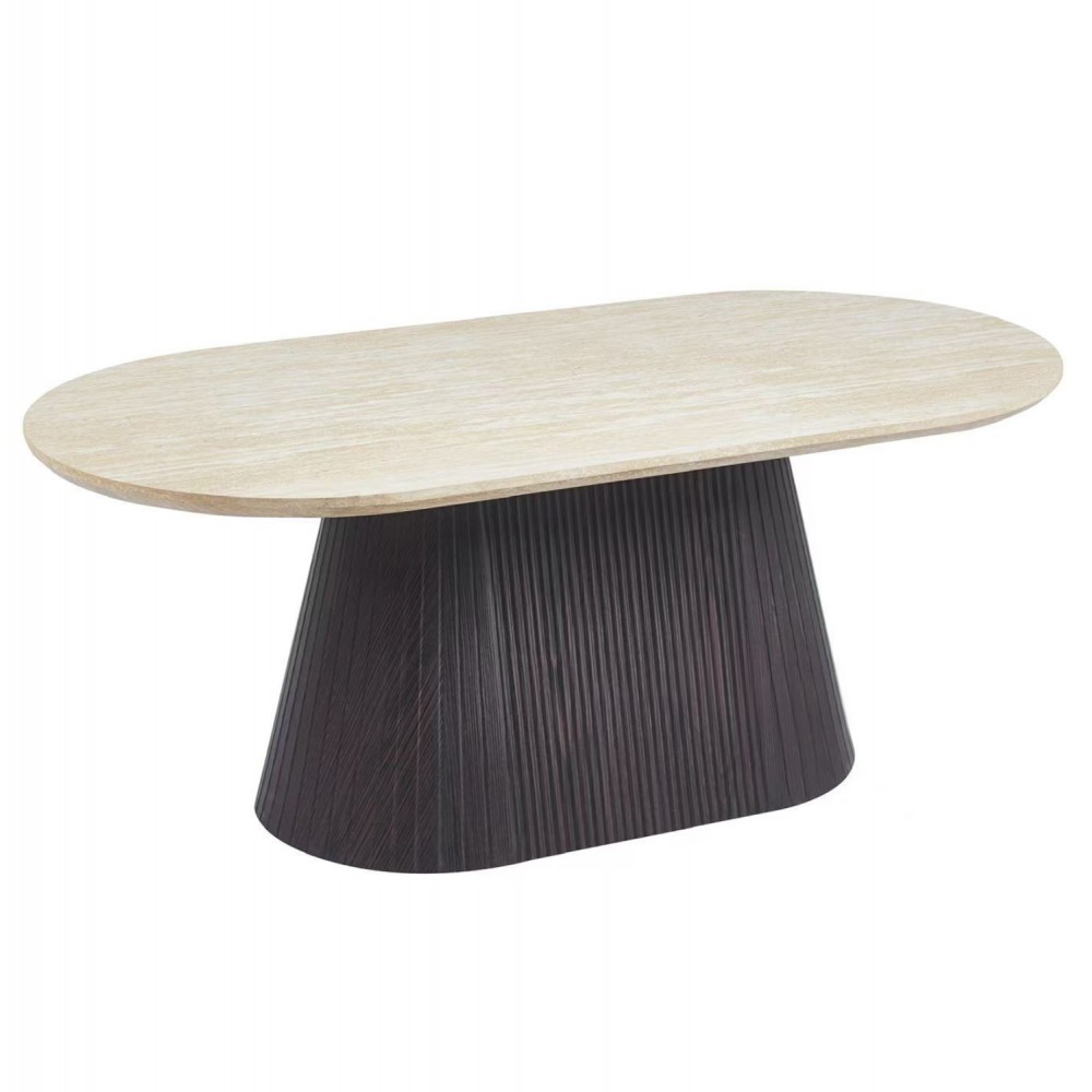 Τραπέζι σαλονιού "CATER" οβάλ από mdf/κεραμικό σε χρώμα καφέ/τραβερτίνα 124x63x39