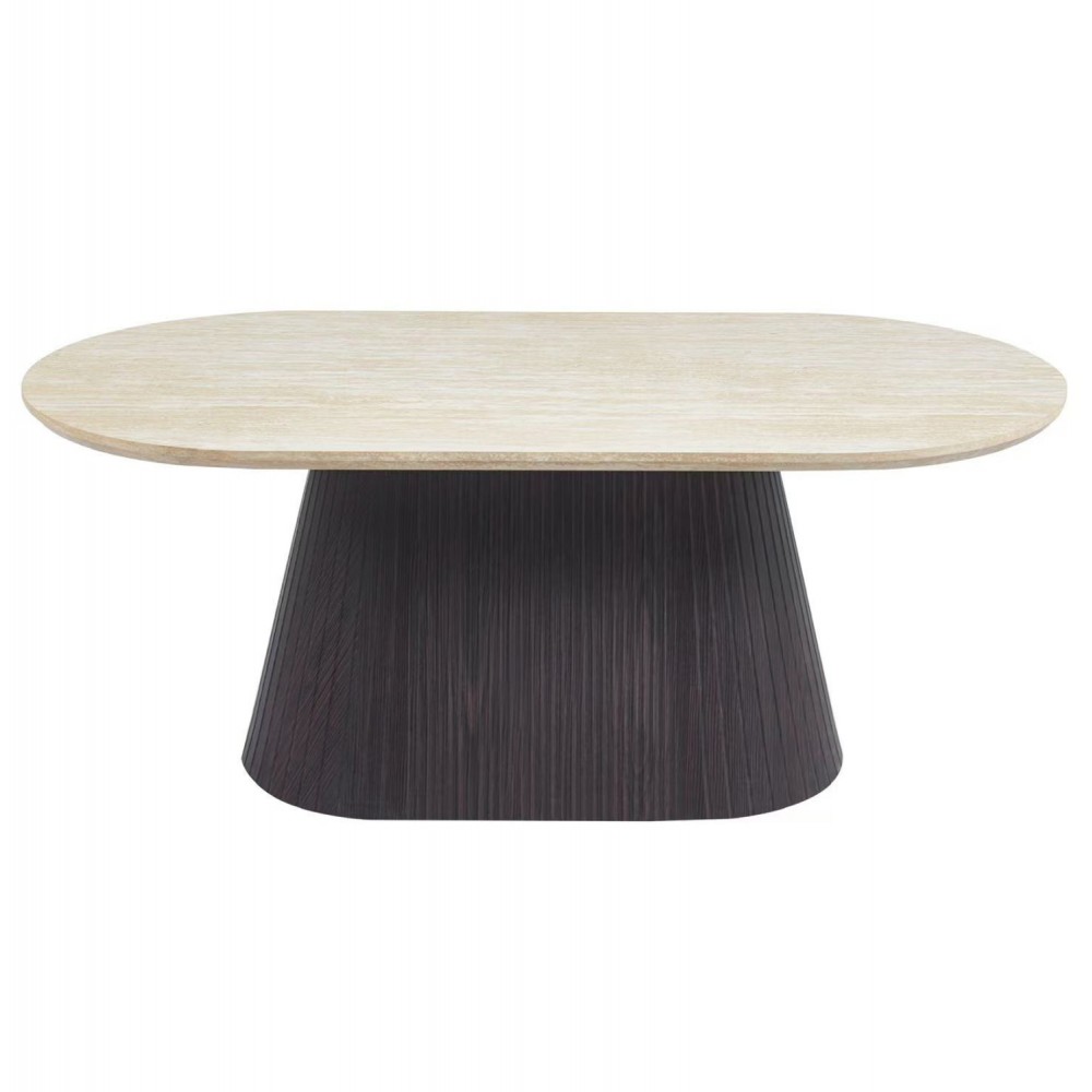 Τραπέζι σαλονιού "CATER" οβάλ από mdf/κεραμικό σε χρώμα καφέ/τραβερτίνα 124x63x39