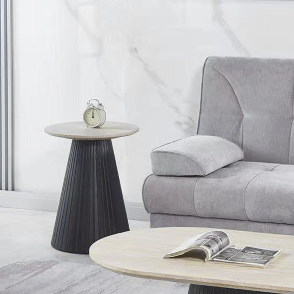 Τραπέζι βοηθητικό "CATER" από mdf/κεραμικό σε χρώμα καφέ/τραβερτίνα Φ53x59