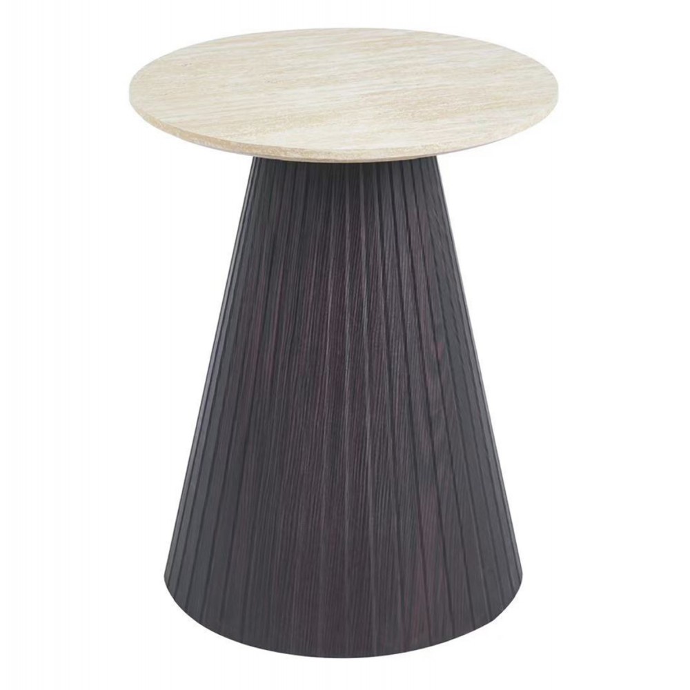 Τραπέζι βοηθητικό "CATER" από mdf/κεραμικό σε χρώμα καφέ/τραβερτίνα Φ53x59