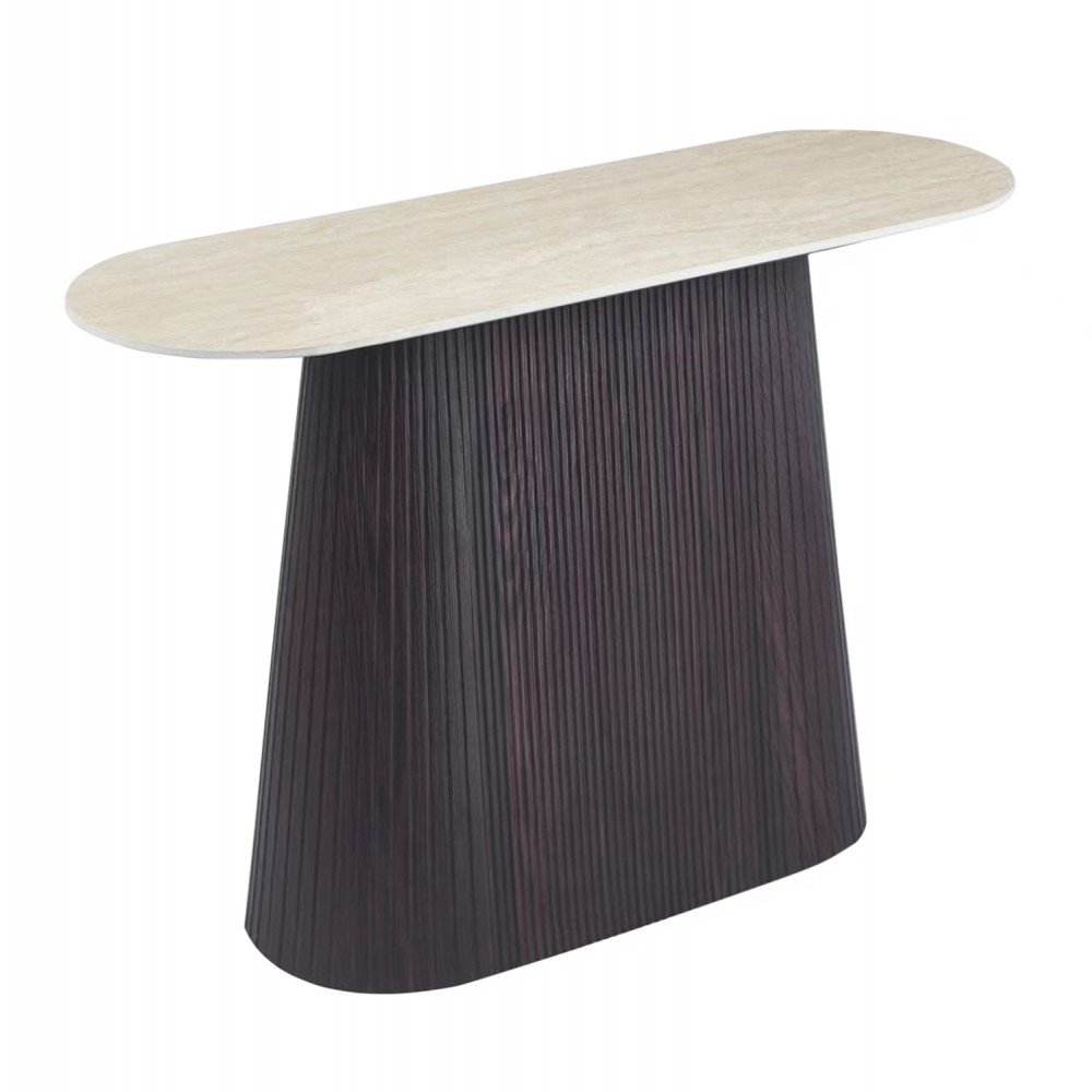 Κονσόλα "CATER" οβάλ από mdf/κεραμικό σε χρώμα καφέ/τραβερτίνα 120x40x77